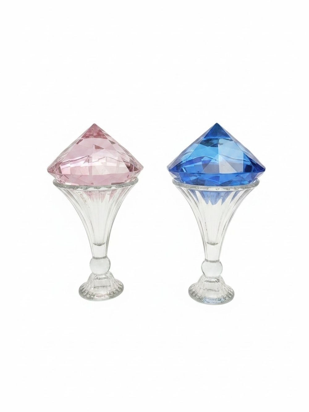 Large Crystal Paperweights | Set of 2 1 Pink & 1 Blue Faceted Glass Desk Decor - Picture 4 of 6